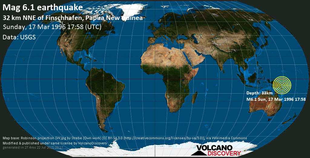 Strong mag. 6.1 earthquake - Eastern New Guinea Region, Papua New Guinea on Sunday, 17 March 1996