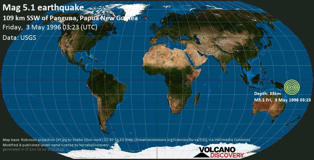 Moderate mag. 5.1 earthquake - Solomon Islands on Friday, 3 May 1996