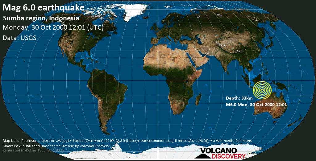 Strong mag. 6.0 earthquake - Sumba Region, Indonesia on Monday, 30 October 2000