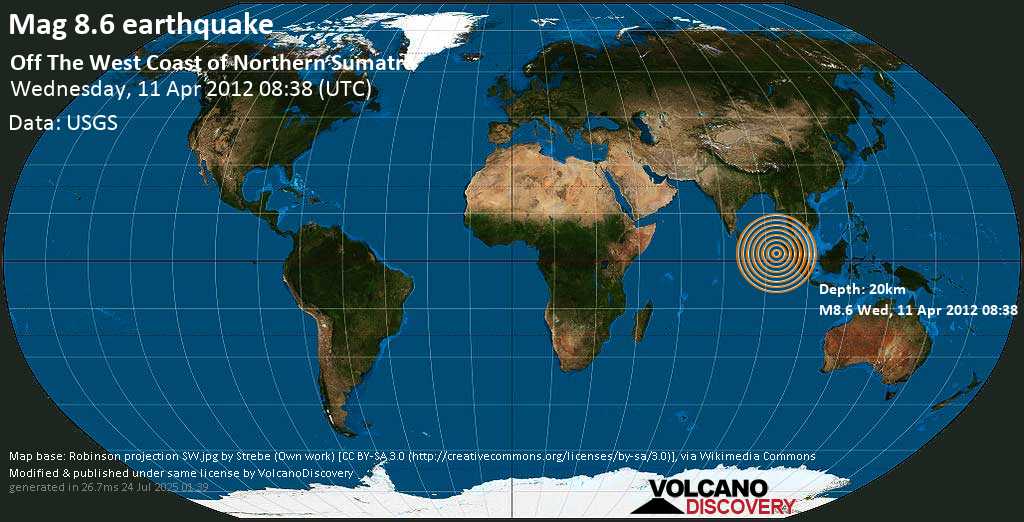 Great mag. 8.6 earthquake - Off the West Coast of Northern Sumatra (Indonesia) on Wednesday, 11 April 2012