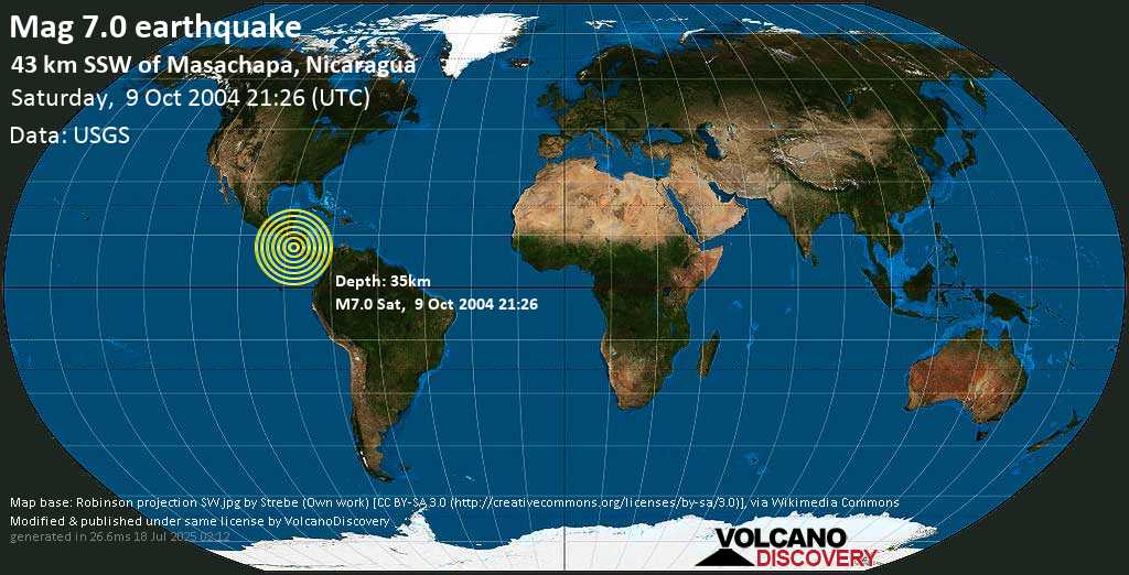 Major mag. 7.0 earthquake - Near the Coast of Nicaragua on Saturday, 9 October 2004