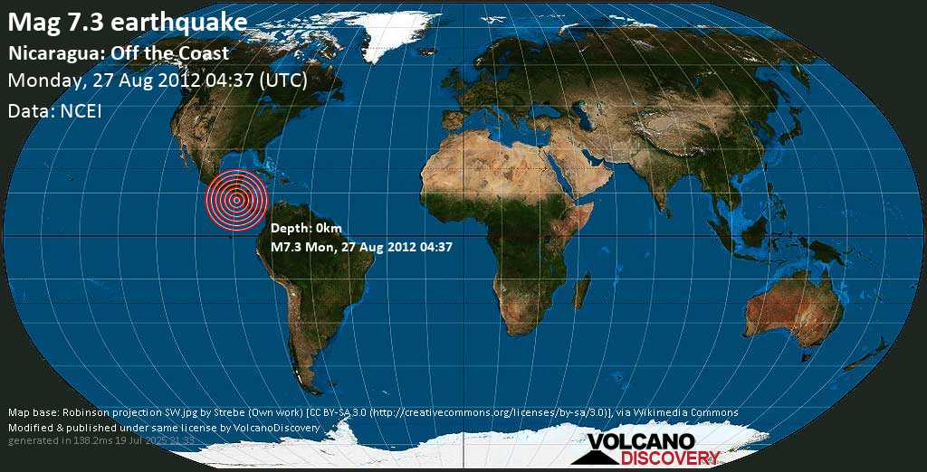 Major mag. 7.3 earthquake - Off the Coast of El Salvador on Monday, 27 August 2012