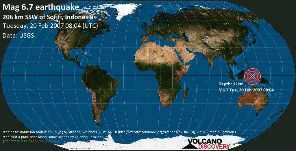 Strong mag. 6.7 earthquake - Kepulauan Sula, Indonesia, on Tuesday, 20 February 2007 at 08:04 (GMT)