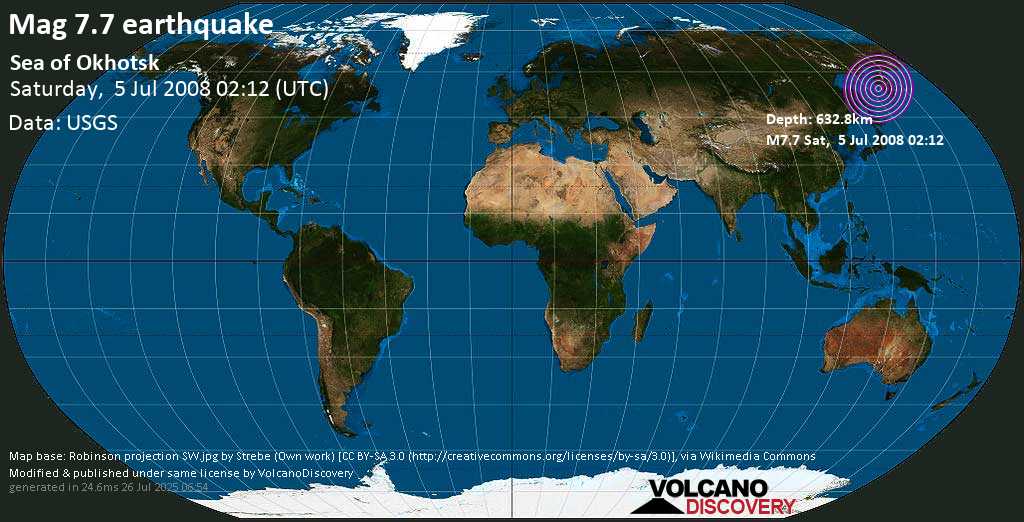 Major mag. 7.7 earthquake - Sea of Okhotsk (Russia) on Saturday, 5 July 2008