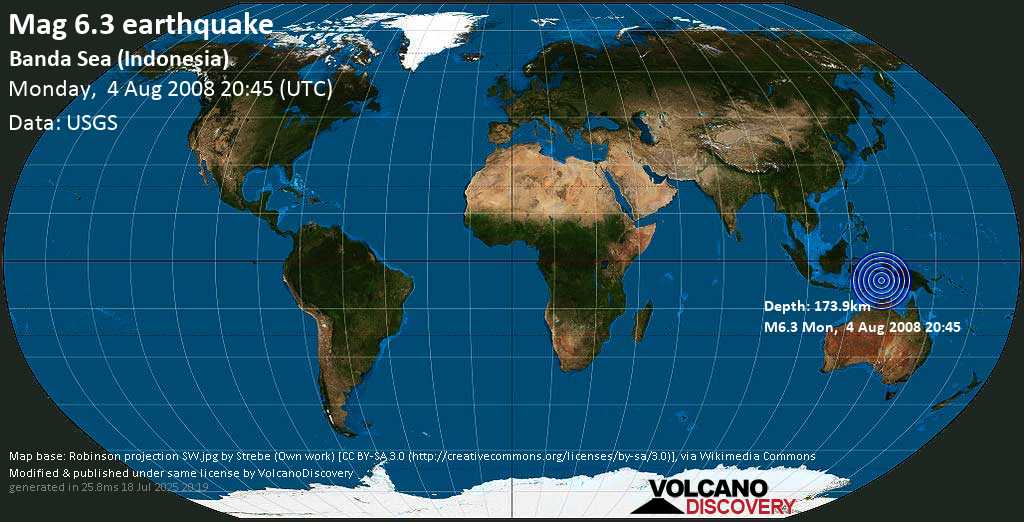 Strong mag. 6.3 earthquake - Banda Sea (Indonesia) on Monday, 4 August 2008 at 20:45 (GMT)