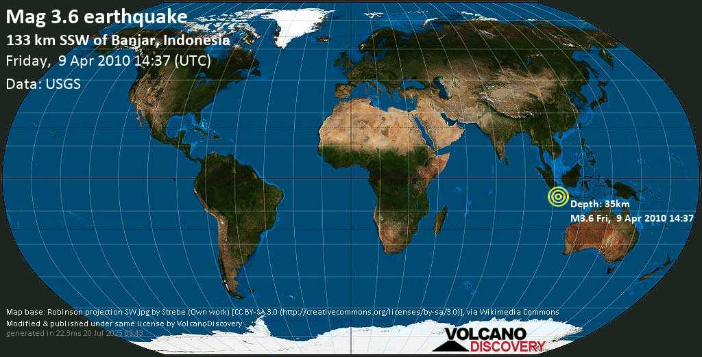 Mag. 3.6 earthquake - South of Java, Indonesia, on Friday, 9 April 2010 at 14:37 (GMT)