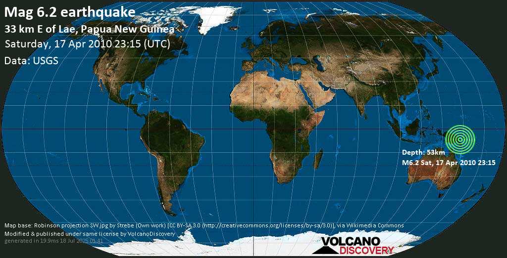 Strong mag. 6.2 earthquake - Eastern New Guinea Region, Papua New Guinea on Saturday, 17 April 2010