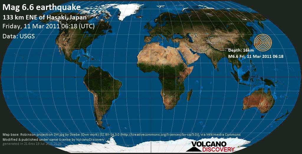 Strong mag. 6.6 earthquake - Off the East Coast of Honshu, Japan on Friday, 11 March 2011