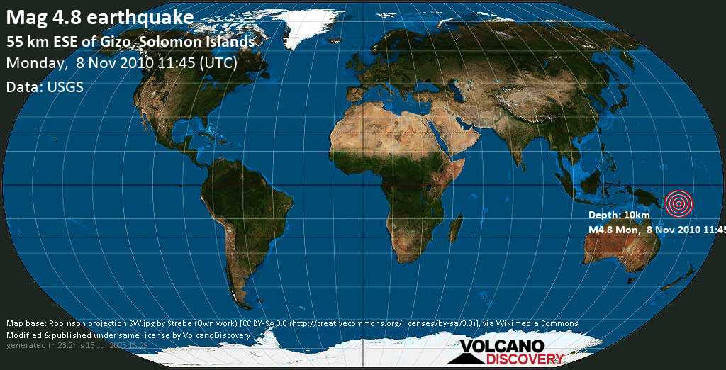 Light mag. 4.8 earthquake - Solomon Islands on Monday, 8 November 2010