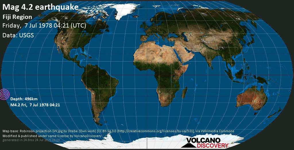 Mag. 4.2 earthquake - Fiji Region on Friday, 7 July 1978 at 04:21 (GMT)