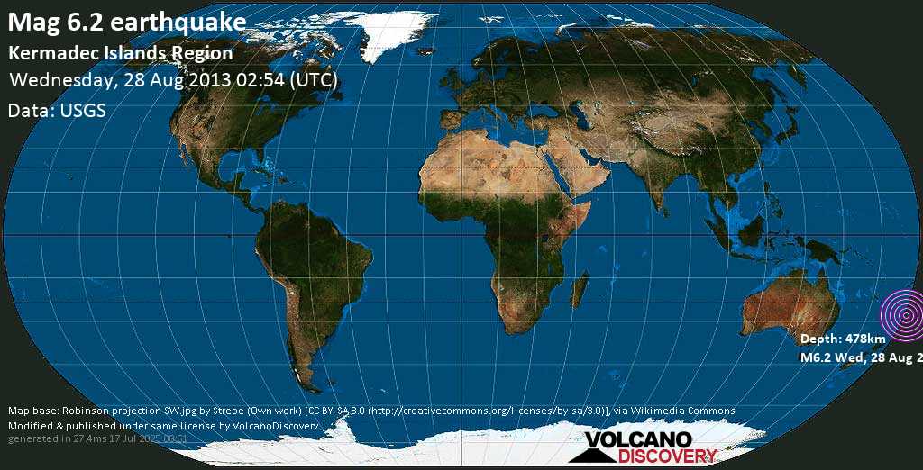 Forte terremoto magnitudine 6.1 - South Pacific Ocean, mercoledì, 28 agosto 2013