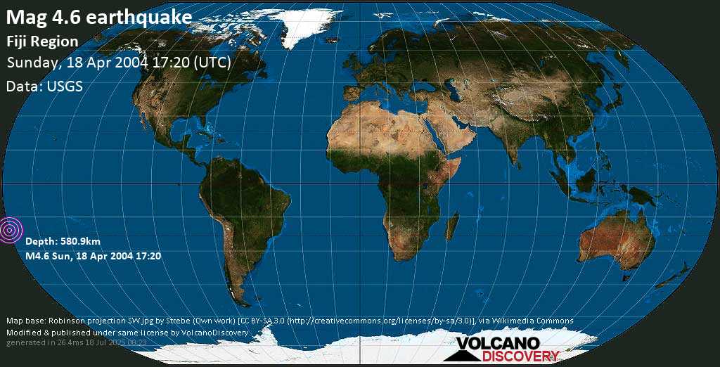 Mag. 4.6 earthquake - Fiji Region on Sunday, 18 April 2004 at 17:20 (GMT)