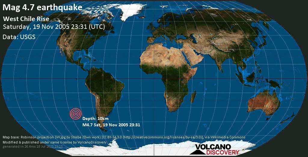 Mag. 4.7 earthquake - West Chile Rise on Saturday, 19 November 2005 at 23:31 (GMT)