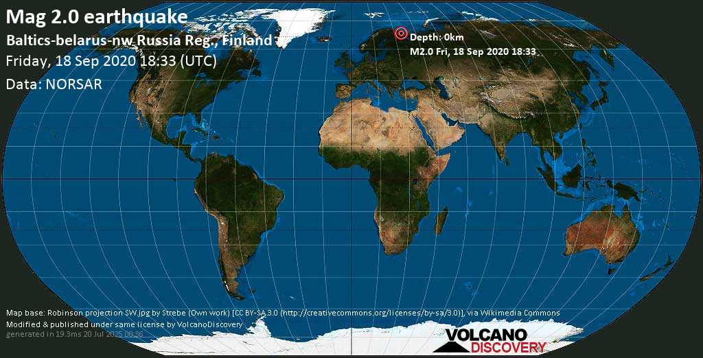 Minor mag. 2.0 earthquake - Baltics-belarus-nw Russia Reg., Finland on Friday, 18 September 2020