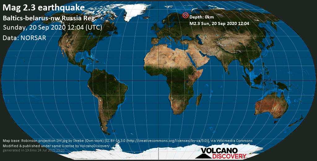 Minor mag. 2.3 earthquake - Baltics-belarus-nw Russia Reg. on Sunday, 20 September 2020