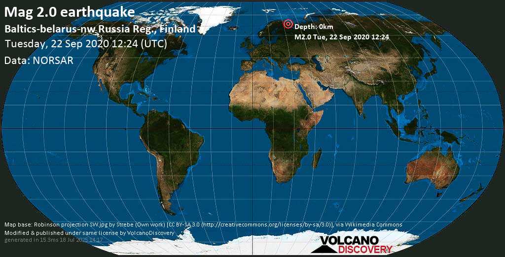 Minor mag. 2.0 earthquake - Baltics-belarus-nw Russia Reg., Finland on Tuesday, 22 September 2020