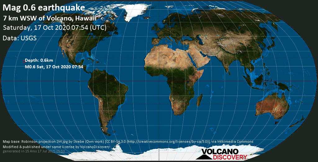 Débil terremoto magnitud 2.7 - 4.9 miles WSW of Volcano Village, Hawaii County, USA, sábado, 17 oct. 2020