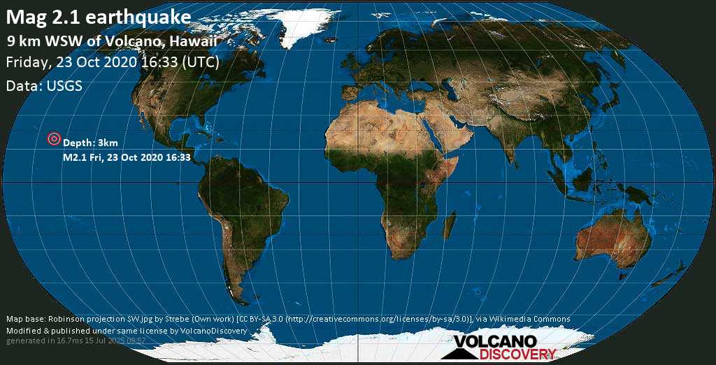 Mag. 2.1 earthquake - 5.7 mi west of Volcano Village, Hawaii, USA, on 23 Oct 6:33 am (GMT -10)