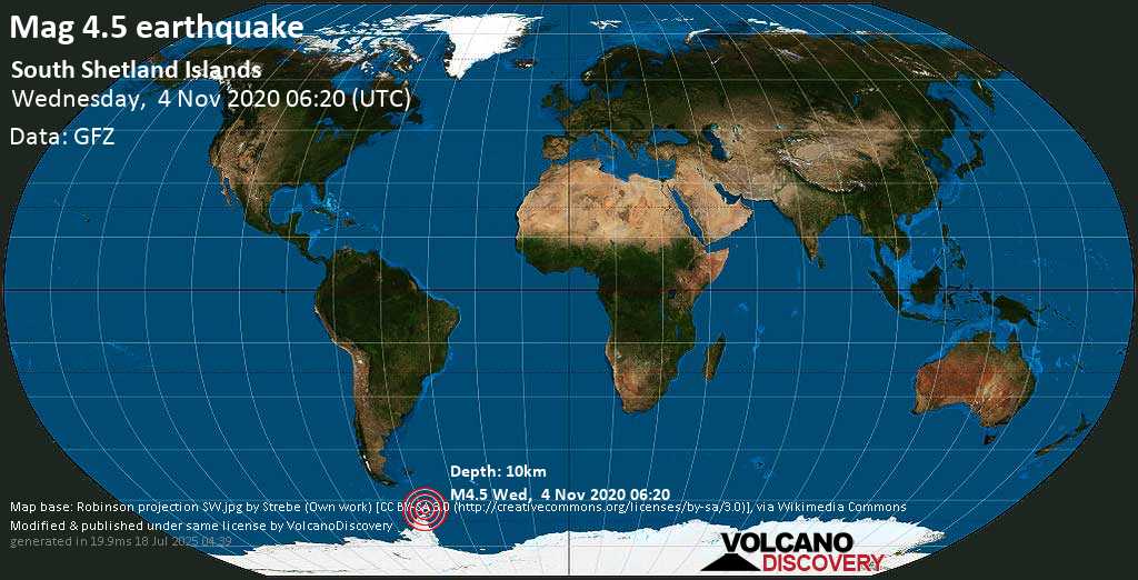 Mag. 4.6 earthquake - South Atlantic Ocean, Antarctica, on Wednesday, 4 Nov 2020 3:20 am (GMT -3)