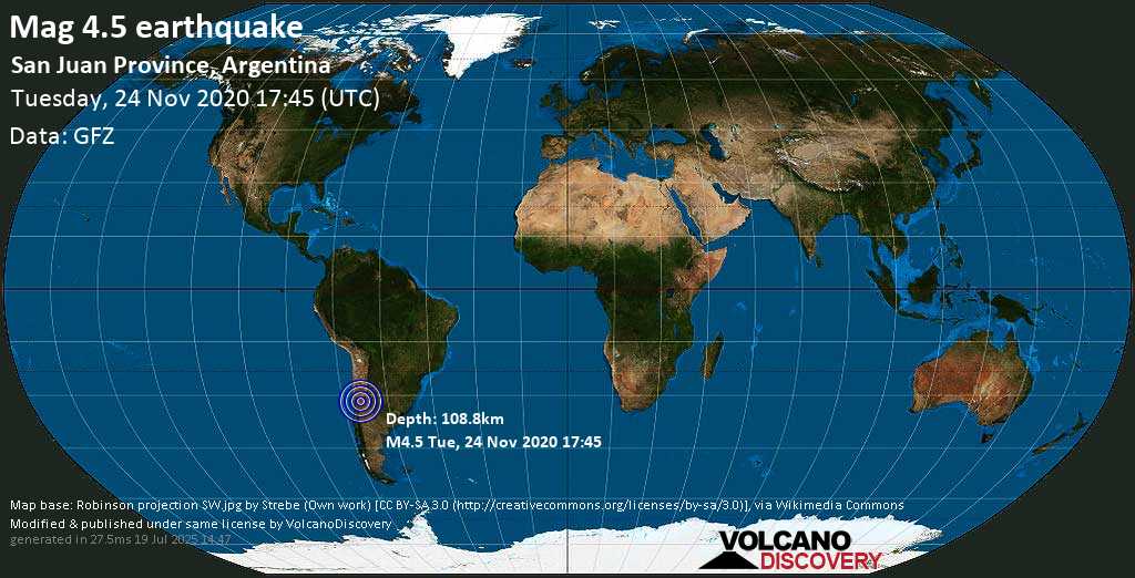 - Pocito, 14 km south of Villa Paula de Sarmiento (Chimbas), San Juan, Argentina, on Tuesday, 24 Nov 2020 2:45 pm (GMT -3)