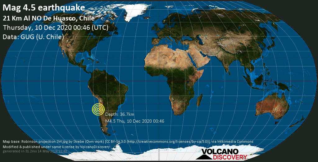 Mag.  4,5 gempa - OFFSHORE ATACAMA, CHILE, pada hari Rabu, 9 Des 21:46 (GMT -3)