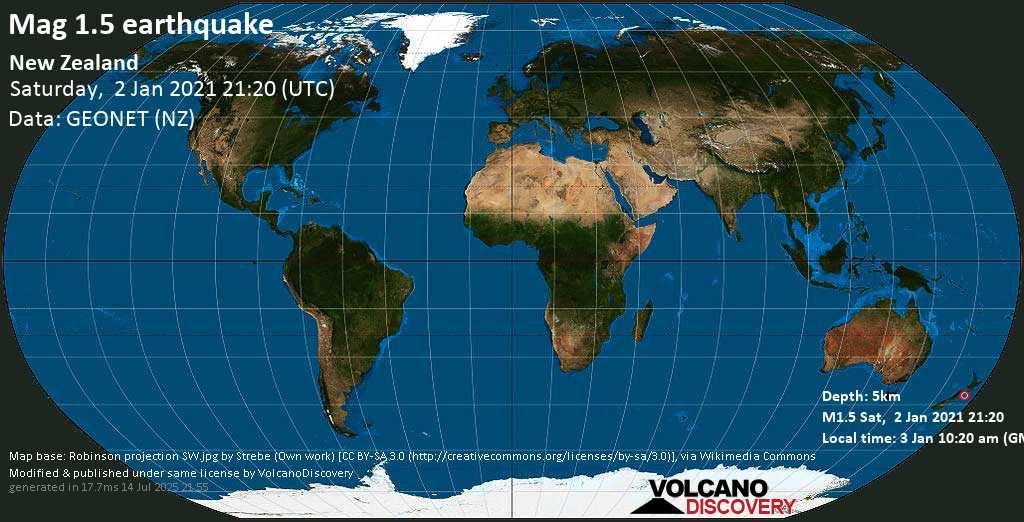 Minor mag. 1.5 earthquake - 4.2 km southeast of Seddon, Marlborough District, New Zealand, on Sunday, 3 Jan 2021 10:20 am (GMT +13)