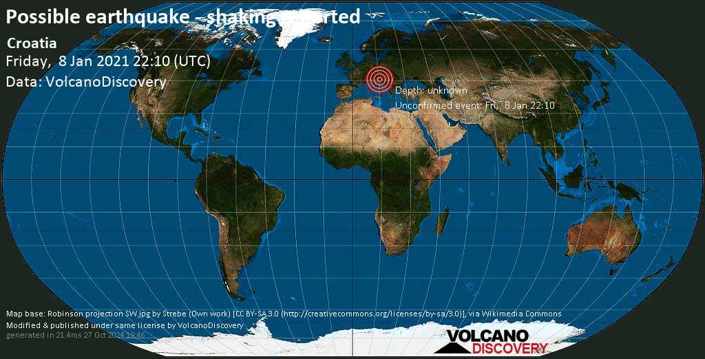 Earthquake information: Unconfirmed Croatia earthquake January 8 11:10 pm (GMT +1)