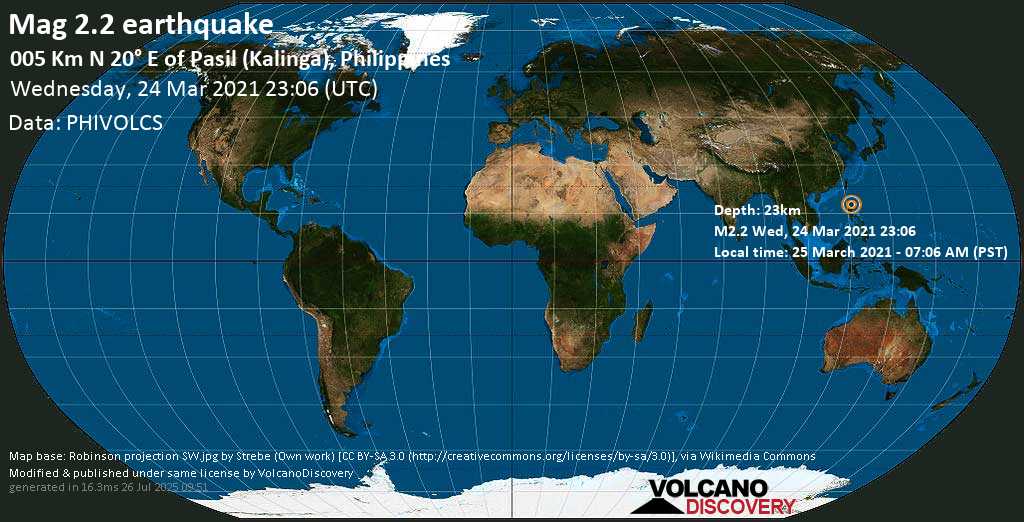 Weak mag. 2.0 earthquake - 12 km northeast of Barlig, Mountain Province, Cordillera, Philippines, on Thursday, 25 Mar 2021 7:06 am (GMT +8)