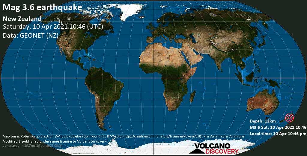 Light mag. 3.6 earthquake - Tasman Sea, 29 km southwest of Wellington, New Zealand, on 10 Apr 10:46 pm (GMT +12)
