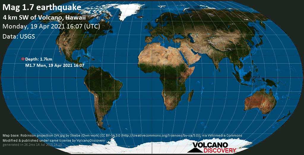 Sehr schwaches Beben Stärke 1.8 - Island of Hawaii, Hawaii, USA, am Montag, 19. Apr 2021 um 16:07 GMT