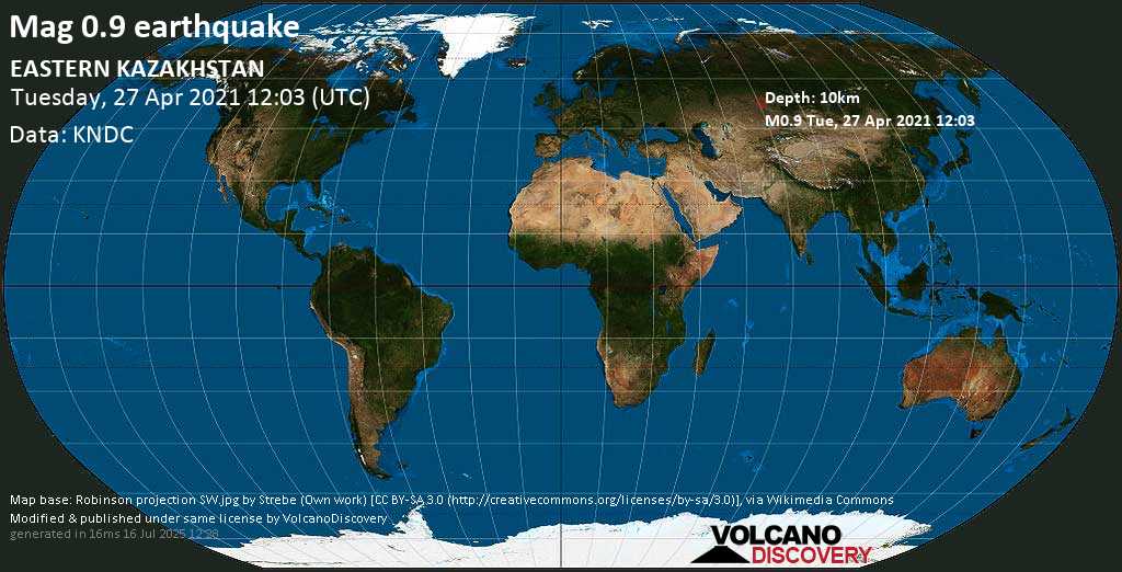 Sismo muy débil mag. 0.9 - EASTERN KAZAKHSTAN, Tuesday, 27 Apr. 2021