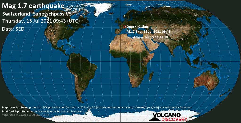 Sismo muy débil mag. 1.7 - Conthey District, 13 km NW of Sion, Valais, Switzerland, Jul 15 11:43:18