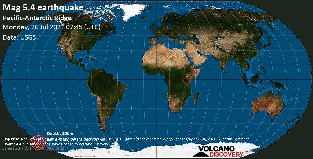 Starkes Magnitude 5.4 Erdbeben - South Pacific Ocean, am Montag, 26. Jul 2021 um 07:45 GMT