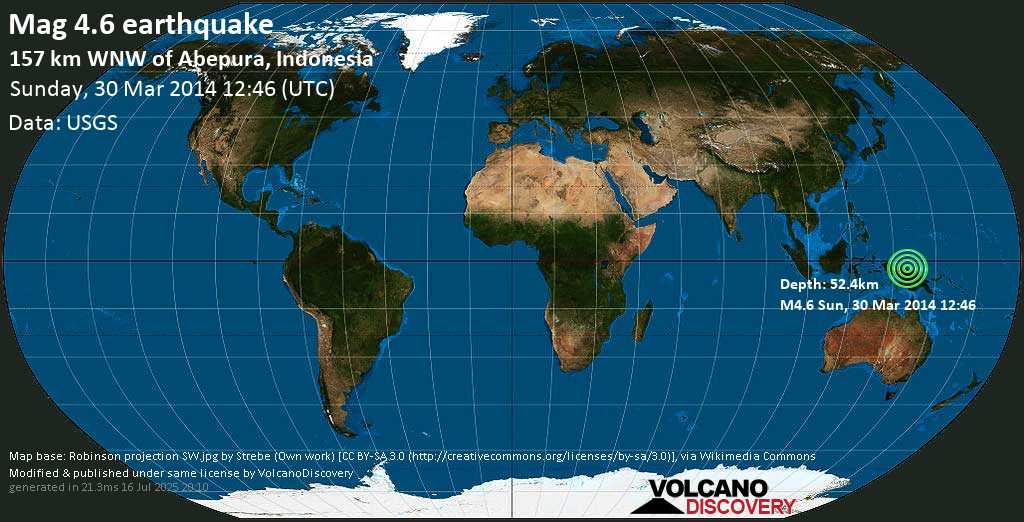 Mag. 4.6 earthquake - 164 km west of Jayapura, Papua, Indonesia, on Sunday, March 30, 2014 21:46:08