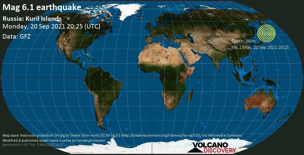 Strong mag. 6.1 earthquake - North Pacific Ocean, Russia, on Tuesday, Sep 21, 2021 at 6:25 am (GMT +10)
