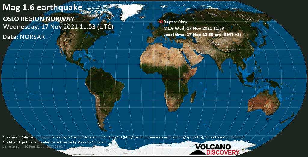 Minor mag. 1.6 earthquake - 6.5 km west of Horten, Vestfold og Telemark, Norway, on Wednesday, Nov 17, 2021 at 12:53 pm (GMT +1)