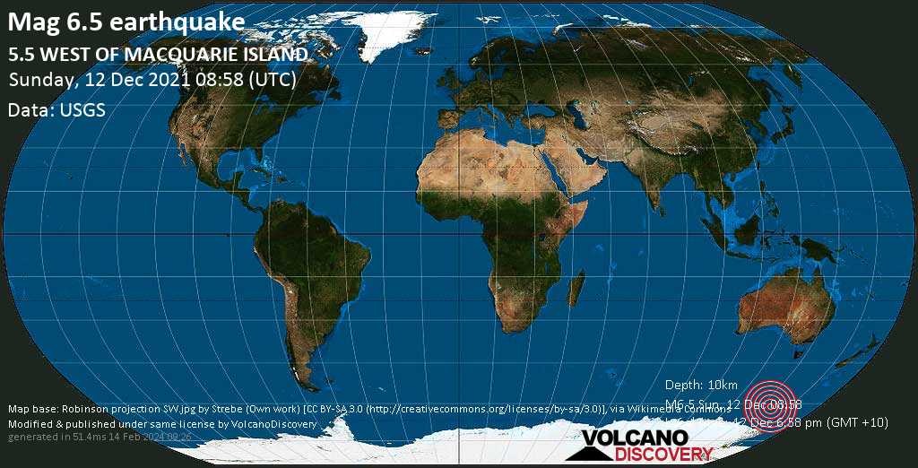 Terremoto maggiore magnitudine 6.5 - South Pacific Ocean, domenica, 12 dic 2021 18:58 (GMT +10)