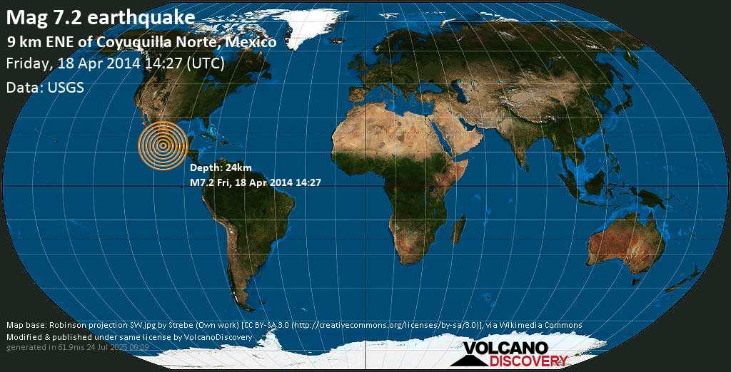 Major mag. 7.2 earthquake - 37km N of Tecpan De Galeana, Mexico on Friday, 18 April 2014