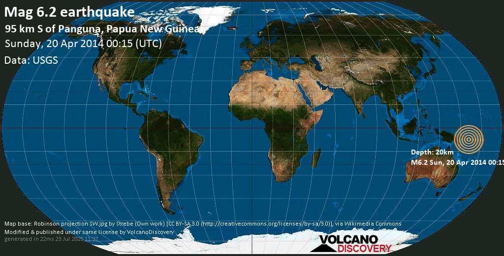Strong mag. 6.1 earthquake - 96km SSW of Panguna, Papua New Guinea on Sunday, 20 April 2014