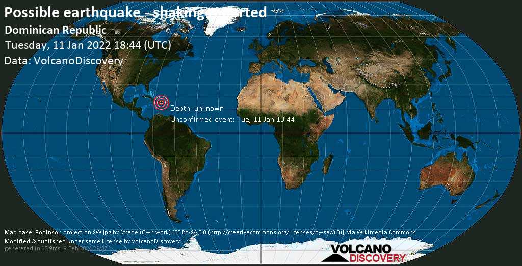 Séisme signalé ou événement semblable à un séisme: 7.9 km à l\'ouest de Saint Domingue, République dominicaine, mardi, 11 janv. 2022 14:44 (GMT -4)