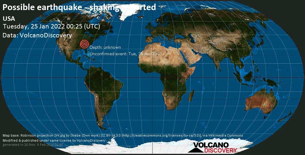 Séisme signalé ou événement semblable à un séisme: USA, lundi, 24 janv. 2022 19:25 (GMT -5)