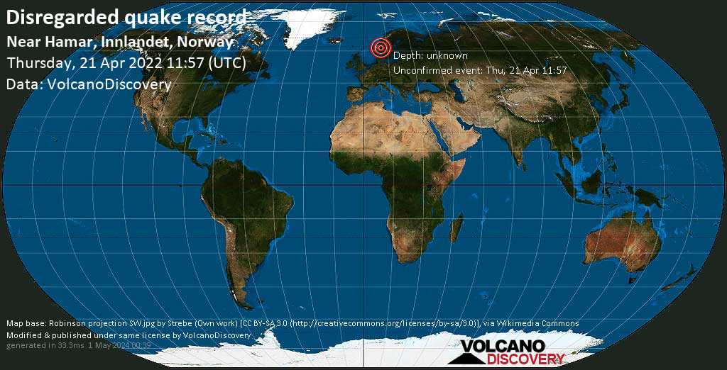 Événement inconnu (à l\'origine signalé comme tremblement de terre): 0.9 km au sud-ouest de Gjøvik, Innlandet, Norvège, jeudi, 21 avril 2022 13:57 (GMT +2)