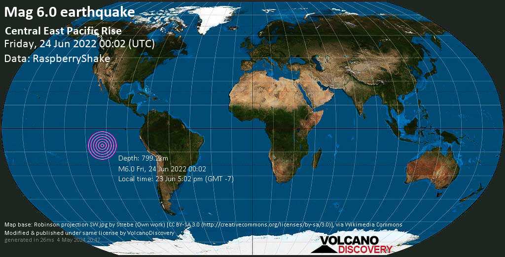 Strong mag. 6.0 earthquake - South Pacific Ocean on Thursday, Jun 23, 2022 at 5:02 pm (GMT -7)