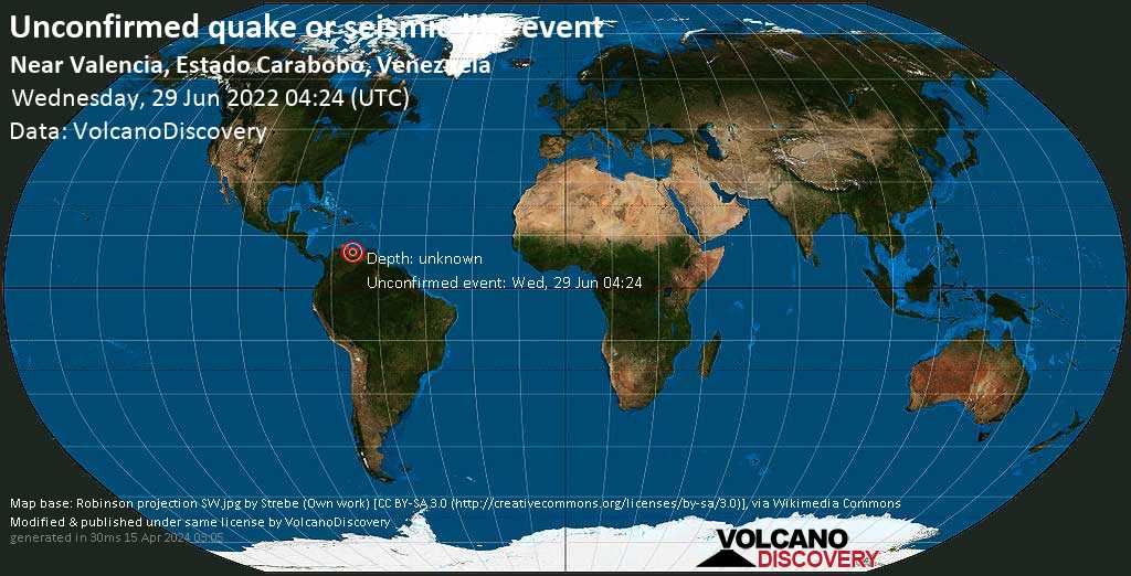 Sismo o evento simile a un terremoto segnalato: 2.6 km a nord est da Valencia, Carabobo, Venezuela, mercoledì, 29 giu 2022 00:24 (GMT -4)