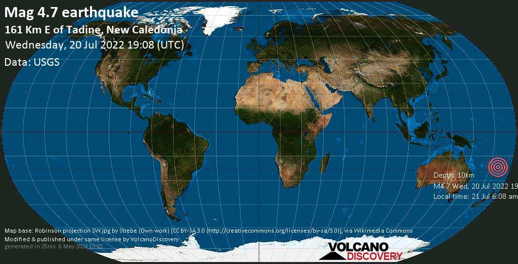 Moderates Erdbeben der Stärke 4.7 - South Pacific Ocean, Neukaledonien, am Donnerstag, 21. Jul 2022 um 06:08 Lokalzeit