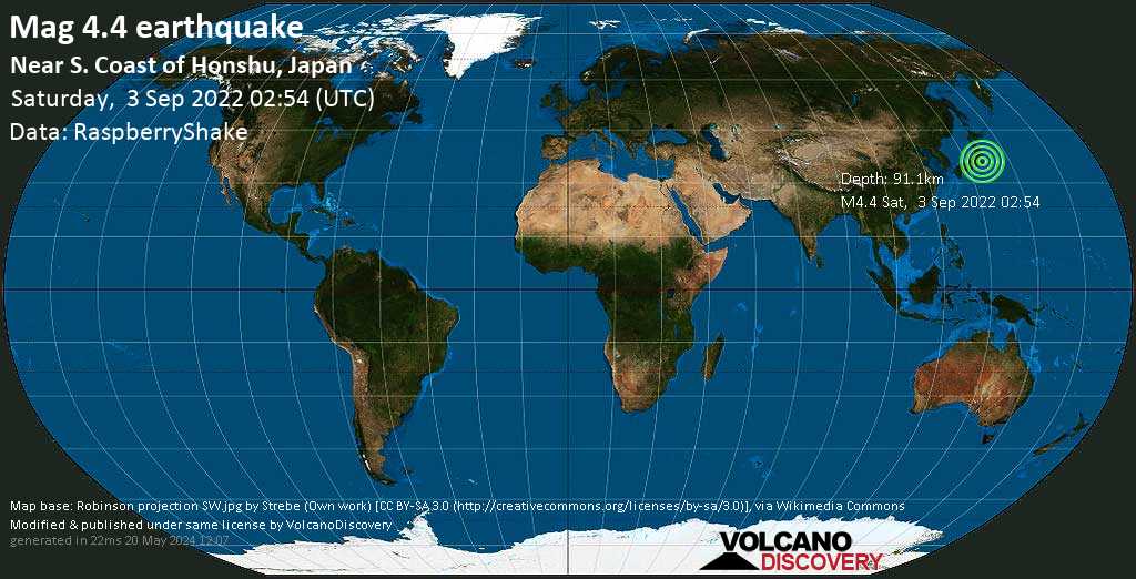 Light mag. 4.4 earthquake - 15 km northeast of Tokyo, Japan, on Saturday, Sep 3, 2022 at 11:54 am (GMT +9)