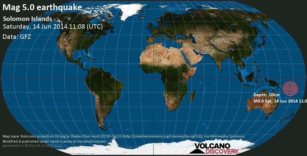 Moderate mag. 5.6 earthquake - Solomon Islands on Saturday, 14 June 2014 at 11:08 (GMT)