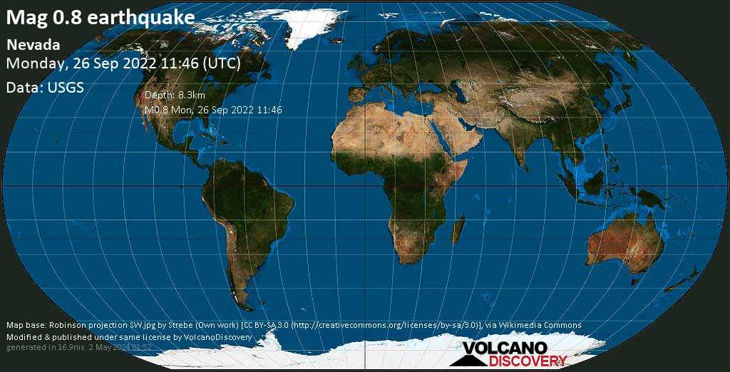 Minor mag. 0.8 earthquake - Nevada on Monday, Sep 26, 2022 at 4:46 am (GMT -7)