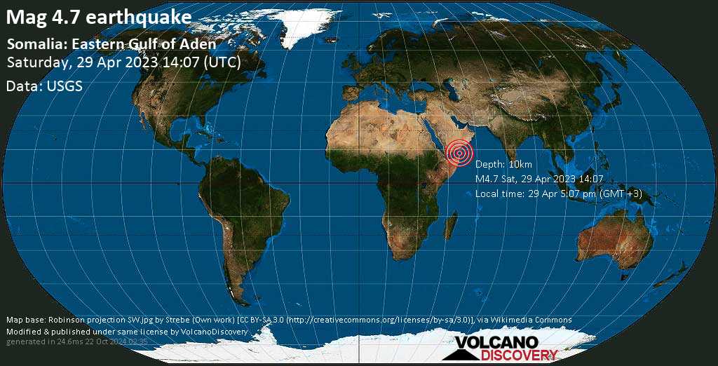 Quake Info: Moderate Mag. 4.5 Earthquake - 281 km Northeast of Bosaso ...