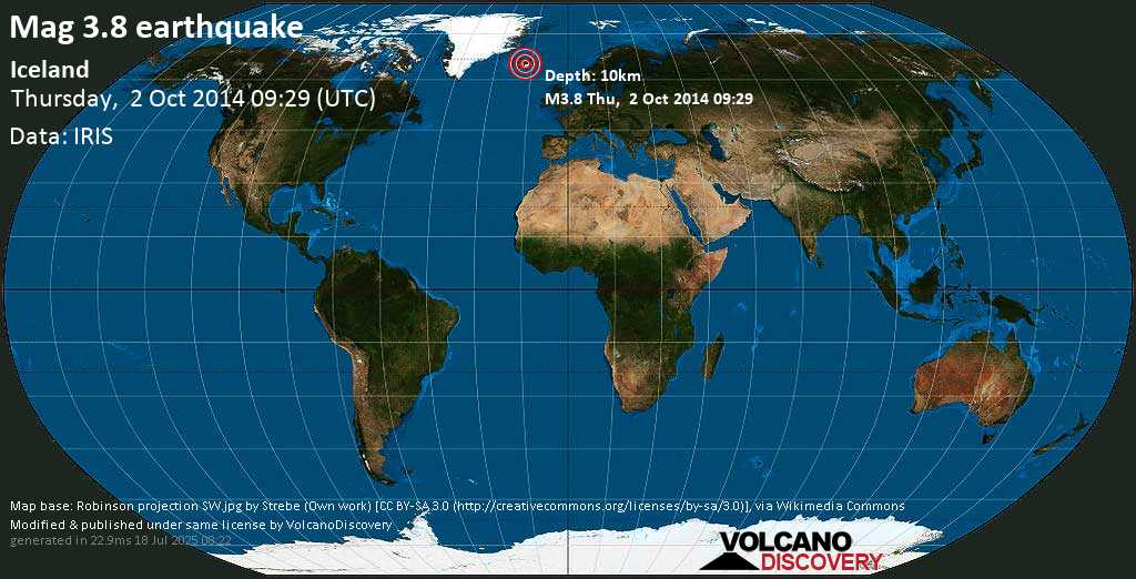 Mag. 2.8 earthquake - 4.3 Km NE of Bárðarbunga on Thursday, 2 October 2014 at 09:29 (GMT)